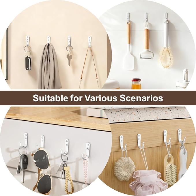 BREYDROK 20Pack Towel Hooks for Bathroom, Heavy Duty White Metal Wall Hooks | - Image 4