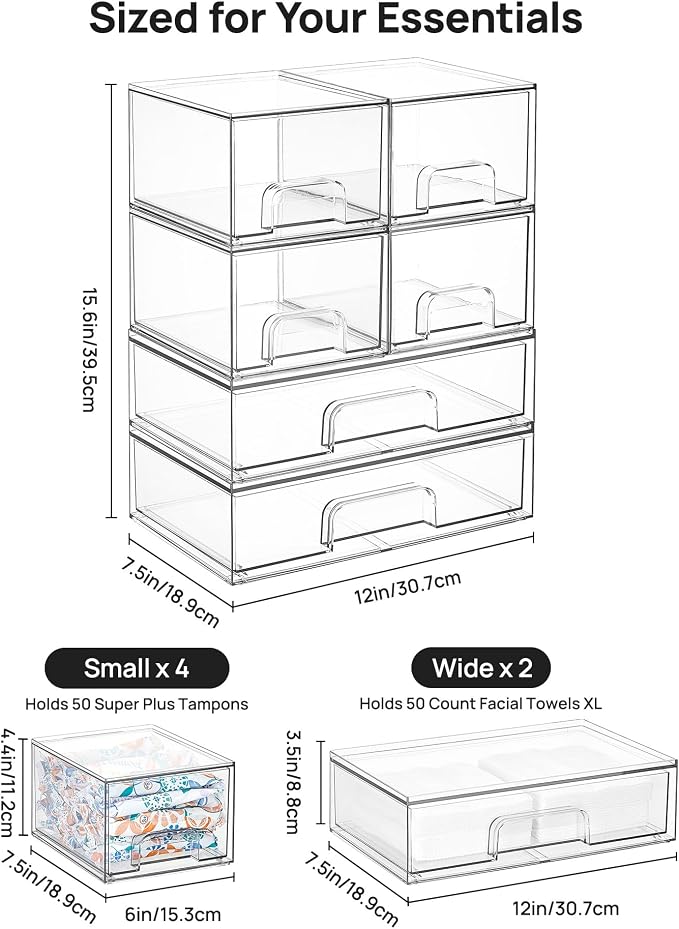Vtopmart Clear Stackable Storage Drawers Set of 6, Plastic Organizer Bins | - Image 2