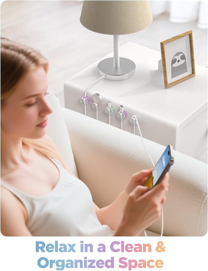 Chfeila Cable Clips, 8 Pack Cord Holder Cord Organizer, Cable Management | - Image 9