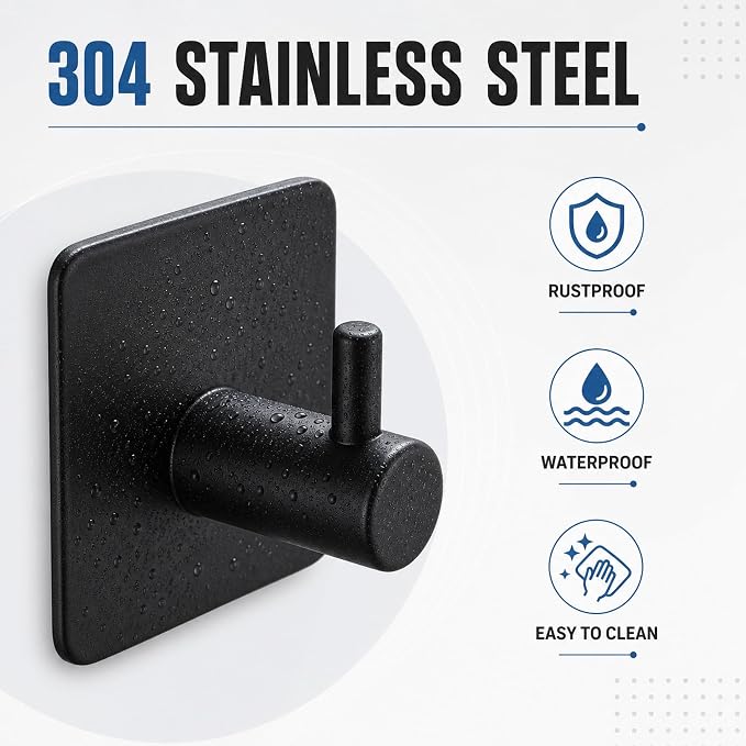 4 Pack Adhesive Towel Hooks, Heavy Duty Stainless Steel No Drill - Image 4