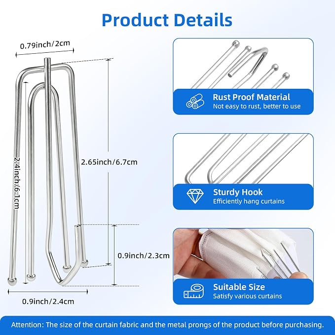 60 Pcs Stainless Steel Curtain Pleat Hook 4 Prongs Pinch Pleat Hooks Curtain - Image 2