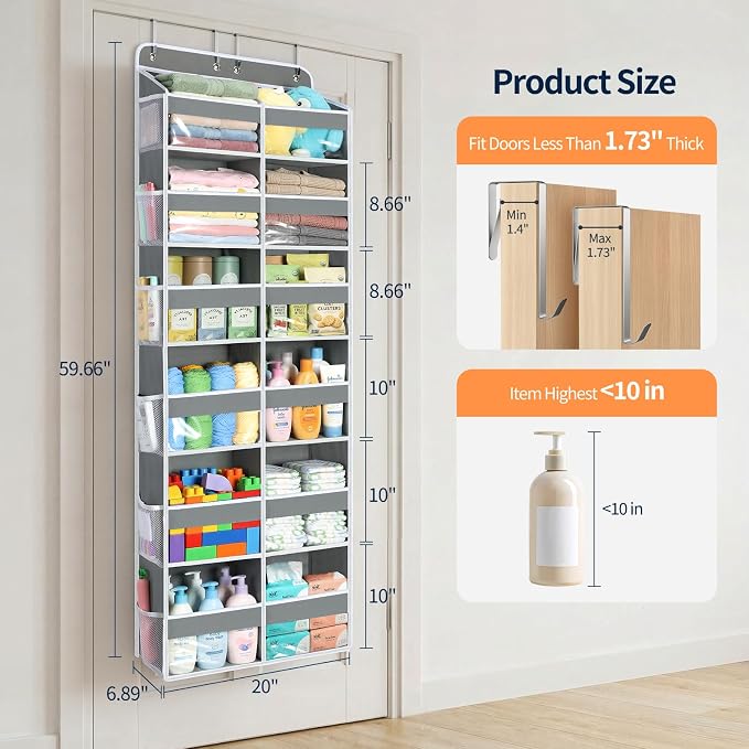 Yecaye Over The Door Organizer, 6 Tier Extra Large Behind Door Storage of 12 - Image 2
