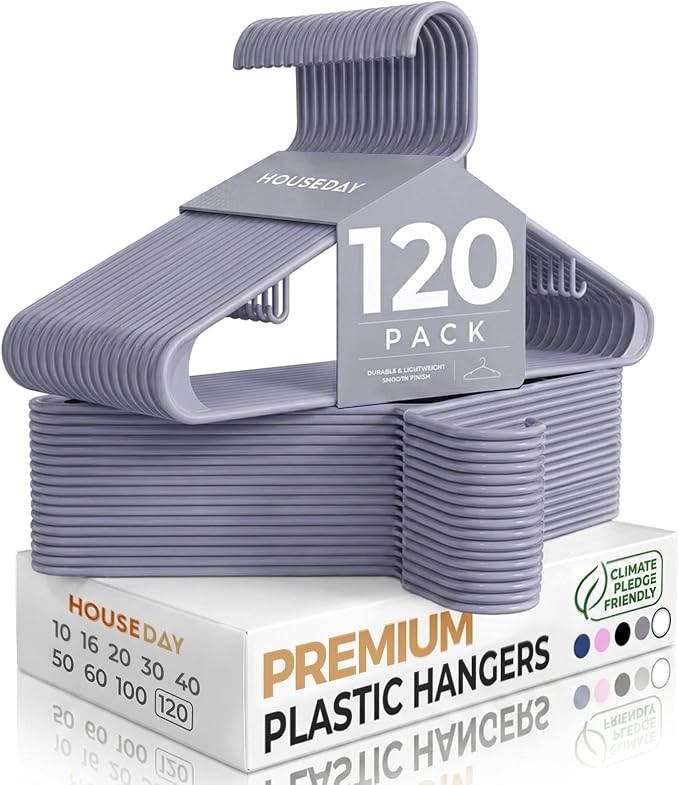 HOUSE DAY Grey Plastic Hangers 120 Pack, Slim Space-Saving Clothes Hangers | by HOUSE+DAY