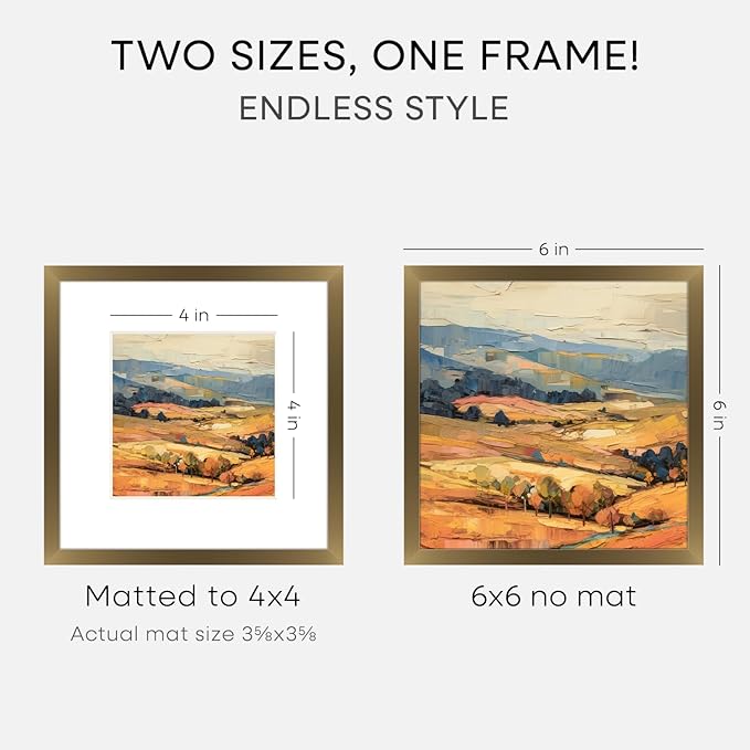 Homeforia 6x6 Picture Frames Bronze, High End Metal 6 x 6 Square Photo Frame with Mat 4 by 4, 6x6 Brass Frame Matted to 4x4 inch Print, 6by6 Wall or Tabletop Frames, Tempered Glass, Wall Kit, Set of 2
