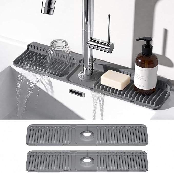2PCS 24 Inch Faucet Mat for Kitchen Sink, Silicone Splash Guard for Kitchen by Prolixity