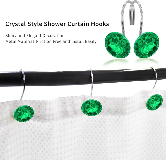 Green Diamond Crystal Bling Shower Curtain Hooks Rings - Image 3