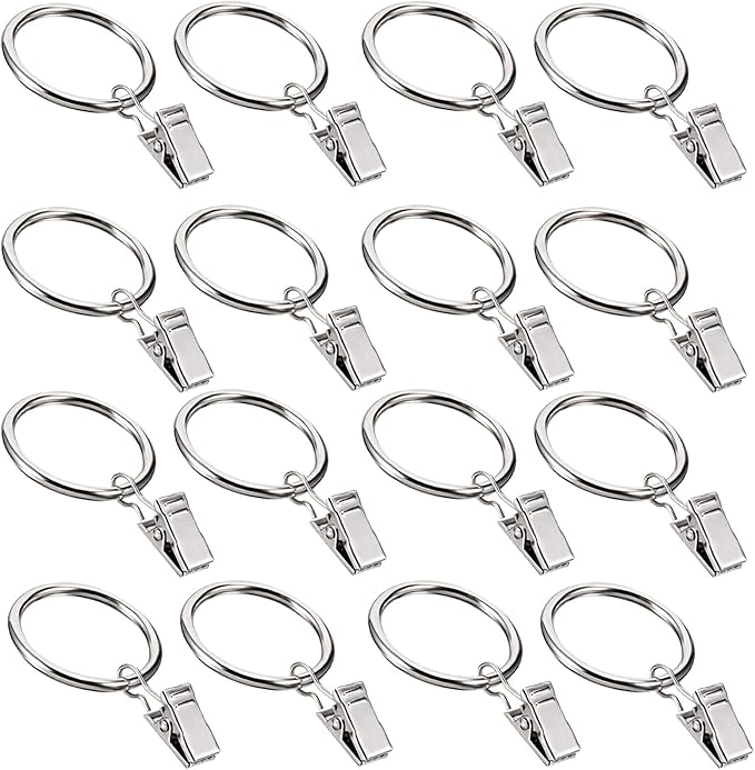 16 Pack Curtain Rings with Clips, Window Clip Rings Curtain Hooks Hangers Clip by Azmoncy