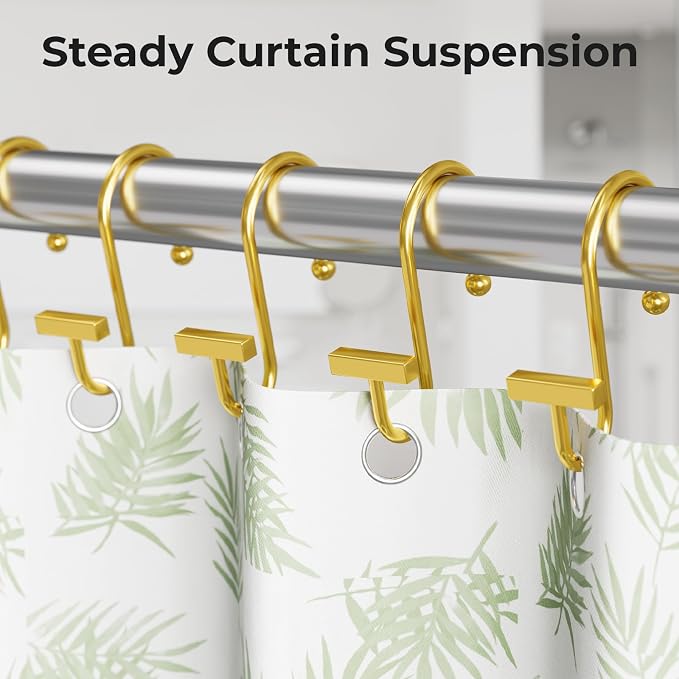 Muted Gold Shower Curtain Hooks, Bathway Shower Curtain Rings Rust Proof - Image 5