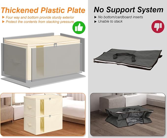 60L Rigid-Sided Blanket Storage Bags, 2 Pack, Stackable Design, - Image 4