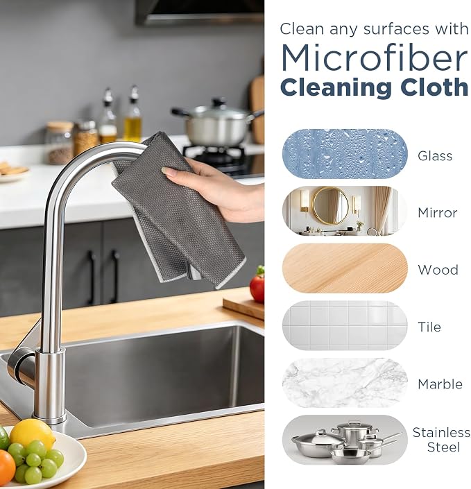 SINLAND Microfiber Glass Cleaning Cloth Streak Free Magic Towels Grey - Image 3