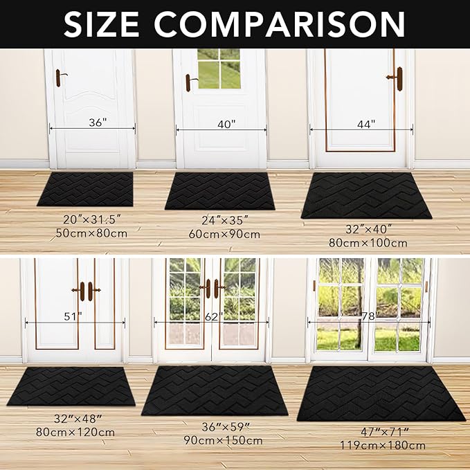 hicorfe Dirt Trapper Indoor Doormat,20"x59" Welcome Door mat,Non Slip Backing Washable Door Mats,Absorbent and Resistant Low-Profile Entrance Inside Floor Mat for Front Back Door,Entryway (Black)