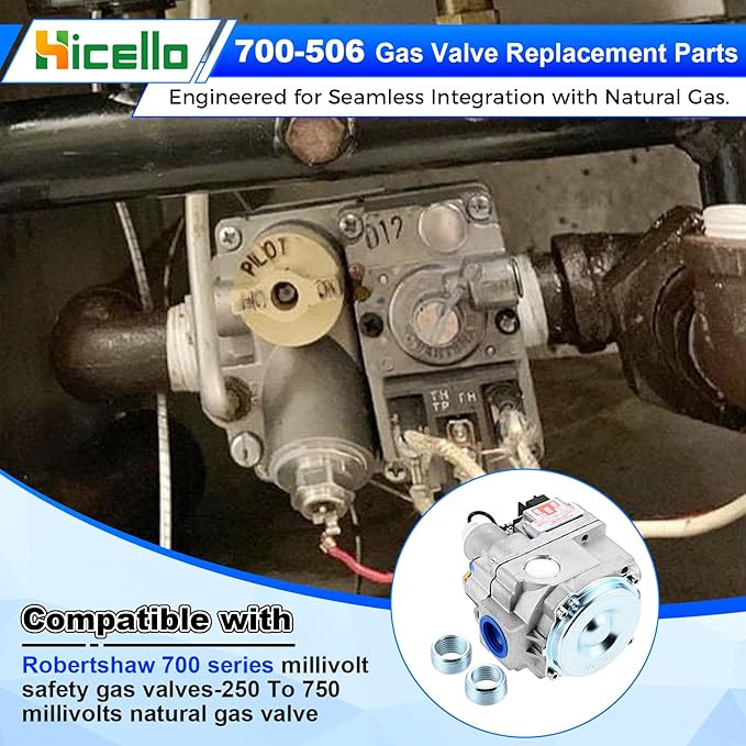 Replacement for Robertshaw 700-506 Millivolt Gas Valve - 700 Series 200,000 BTU/H Fast Opening, Compatible with Natural Gas Water Heaters, Furnaces & Commercial Gas Fryers