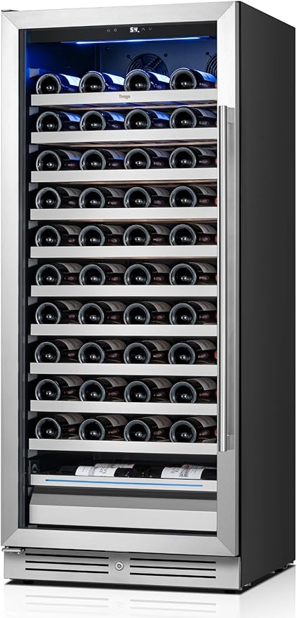 Yeego 24 Inch Wine Fridge Cooler - 89 Bottles Wine Cooler with Glass Door, 40-65℉ Built-In or Freestanding Wine Refrigerator with Door Lock and 2 Color LED for Kitchen Bar Office (Left-Hinged)