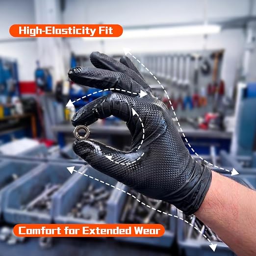 ANBOSON 10 Mil Heavy Duty Mechanic Nitrile Gloves, Large Black 100 Count - Image 7