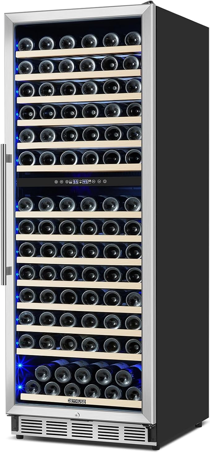 Dual Zone Wine Fridge Freestanding 175 Bottle, 24 Inch Large Capacity Built-in Wine Cooler Refrigerator with Upgraded Compressor Cooling and Intelligent Temperature Memory