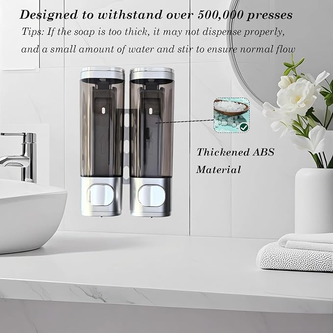 2-Chamber 10oz/300ML Silver Plastic Hand Wall Mounted Soap Dispensers | - Image 3