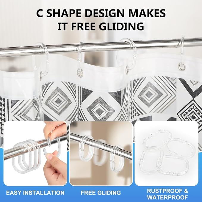 Resze 48 PCS Shower Curtain Rings, Plastic Clear Shower Curtain Hooks, C-Shaped - Image 7