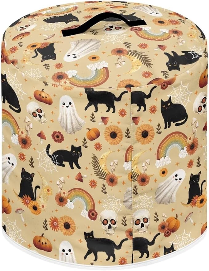 Halloween Theme Kitchen Appliance Protector Cover Bag 8 Quart Pressure Cooker/Air Fryer/Rice Cooker Dust Cover with Top Handle and Storage Pocket Black Cat Ghost Print