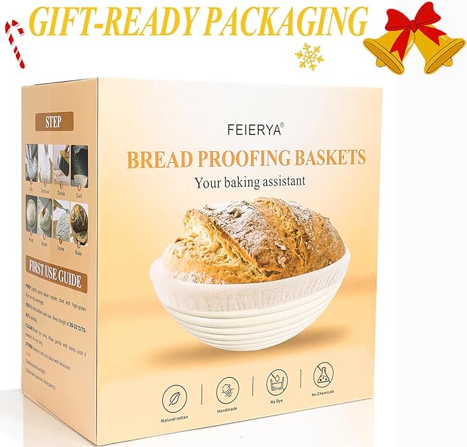 Banneton Bread Proofing Basket Set with Liners,9 Inch Round & 10 Inch Oval Sourdough Baking Kit for Professional & Home Use