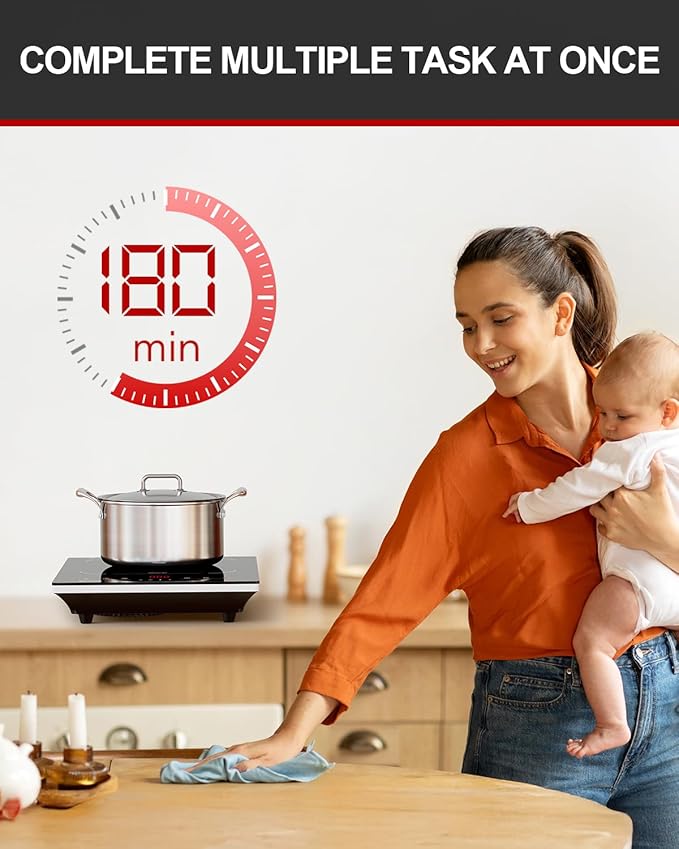 Portable Induction Cooktop, Hot Plate Countertop Burner with 10 Temp Levels, Timer, Auto-Shut-Off, Touch Panel, LED Display, Auto Pot Detection, Child Safety Lock