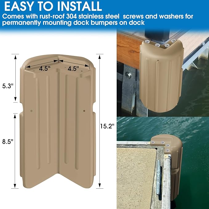 Dock Bumpers Dock Corner Bumper Fender Marine Boat Dock Bumpers for Edge Corner,Inflatable Dock Protection,Soft UV-Resistant Marine-Grade Vinyl,Stainless Steel Mounting Hardware Included,8"x16"