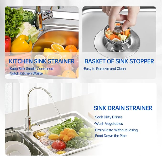Kitchen Sink Drain Strainer, 304 Stainless Steel Sink Drain Plug, Quick Drain - Image 5