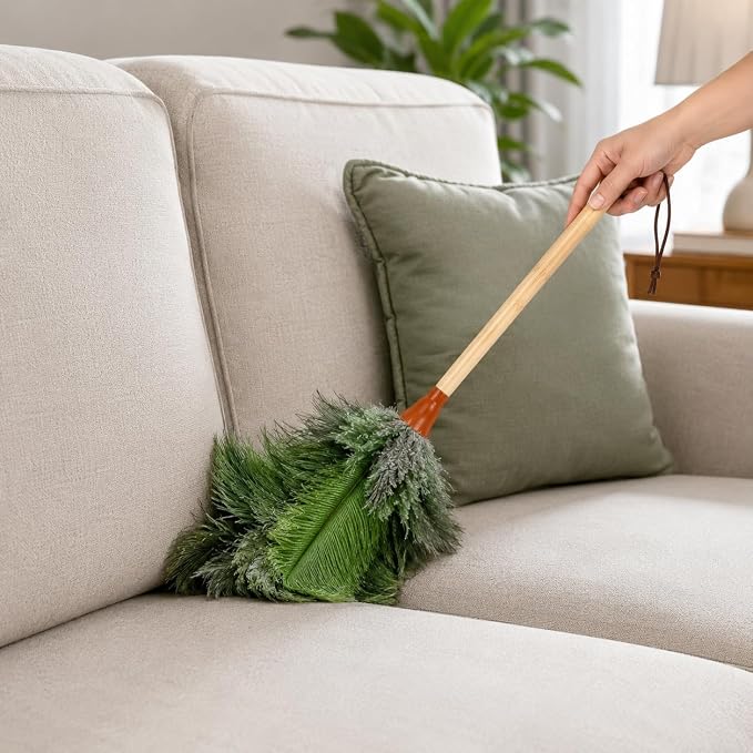 16 in Ostrich Feather Duster, Bamboo Handle Duster Green - Image 7