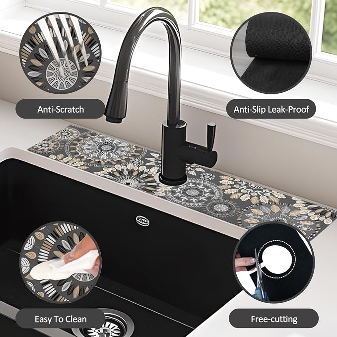 24" X 5.5" Kitchen Sink Splash Guard Faucet Mat Mandala Super Absorbent Fast - Image 4