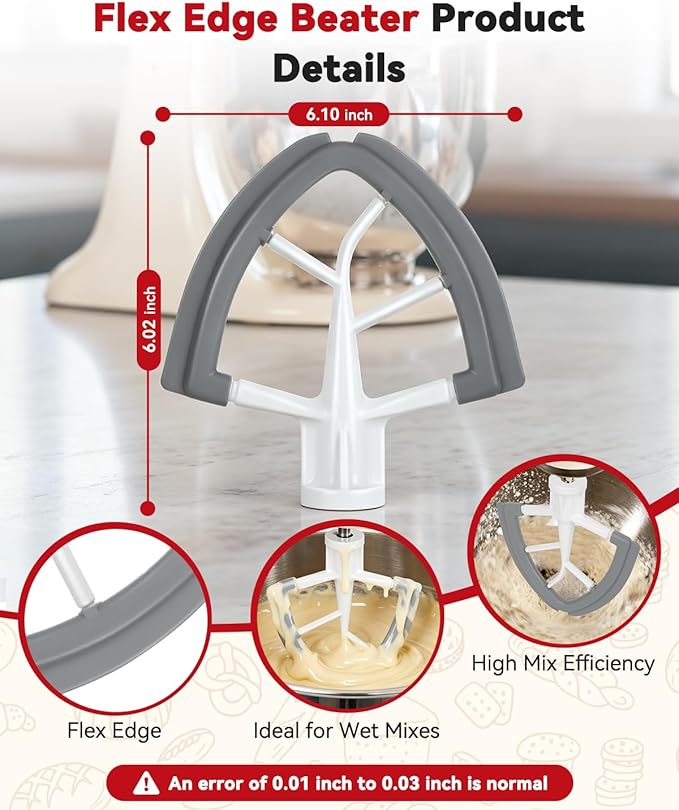 Flex Edge Beater Paddle for KitchenAid 4.5-5QT Tilt-Head Stand Mixer Silicone Bowl Scraper Replacement Part,Dishwasher Safe for Kitchen Aid Accessories And Attachments Mixers Accessory,Grey