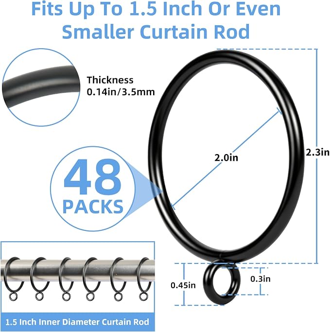 Curtain Rings with Eyelets, 48 Pack Metal Drapery Rings - Image 2