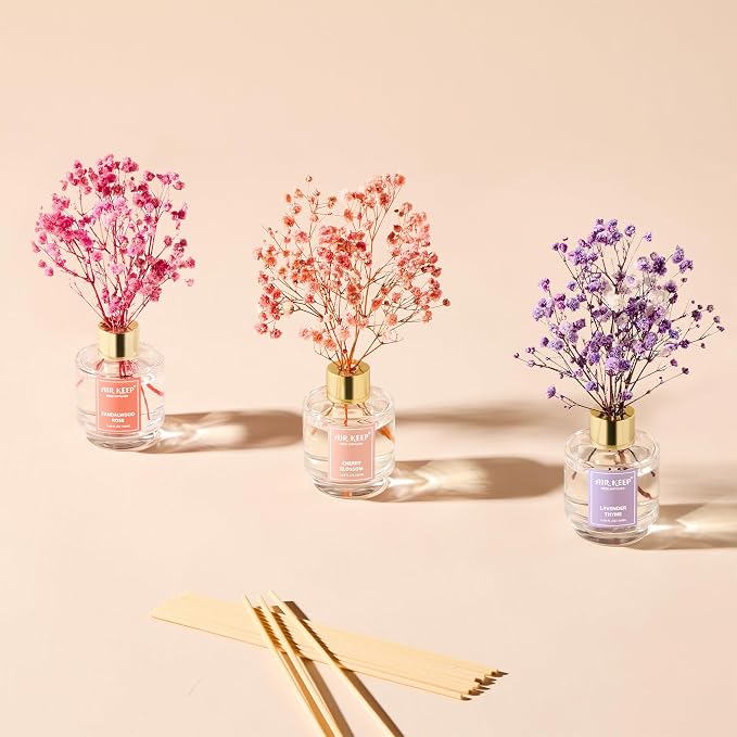 Reed Diffuser Set of 3, Lavender Thyme Sandalwood Rose Cherry Blossom Oil Reed - Image 6