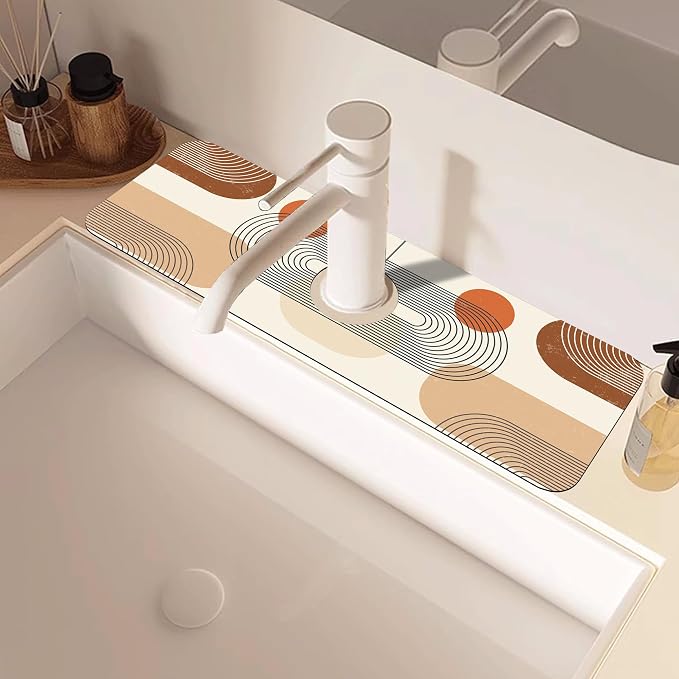 Abstract Minimalistic Geometric Sink Faucet Absorbing Mat Sink Splash Guard - Image 2