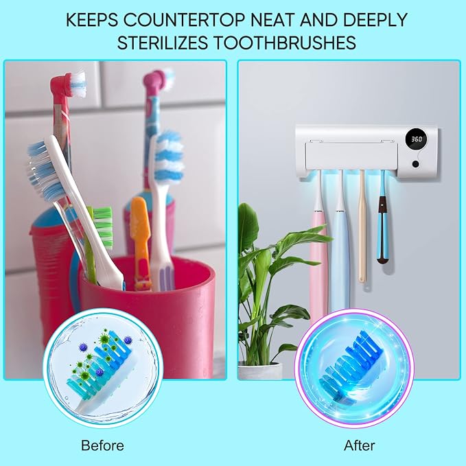 Toothbrush Holder for Bathroom, Toothbrush Cleaner Wall Mounted Cordless | - Image 5
