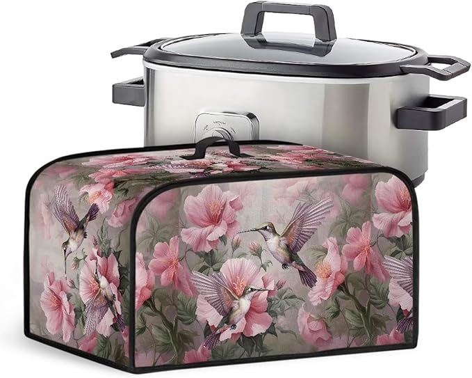 Hummingbird Slow Cooker Cover - Beautiful Pink Flowers Dust Cover, Measuring 17" x 10.8" x 9.8"
