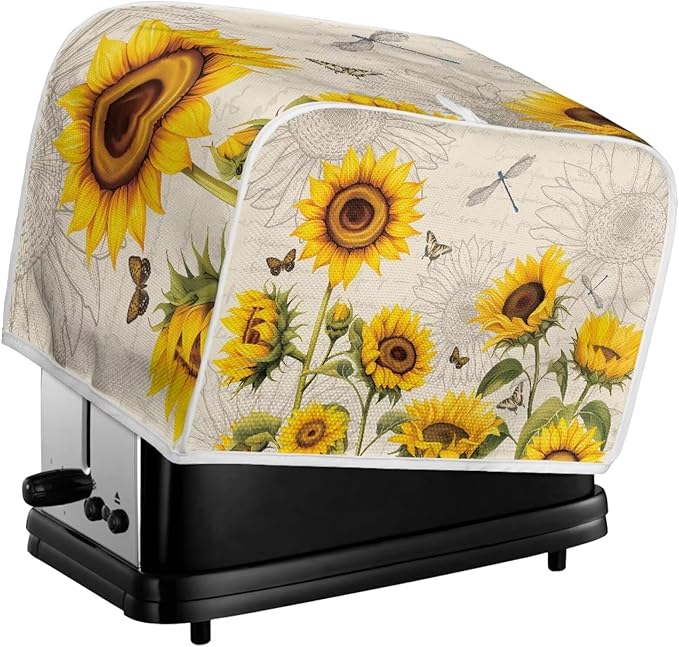 Dragonfly Sunflower Print Toaster Cover 2 Slice Dustproof Protectors Small Appliance Bread Maker Covers Anti Stains Kitchen Protection Accessories