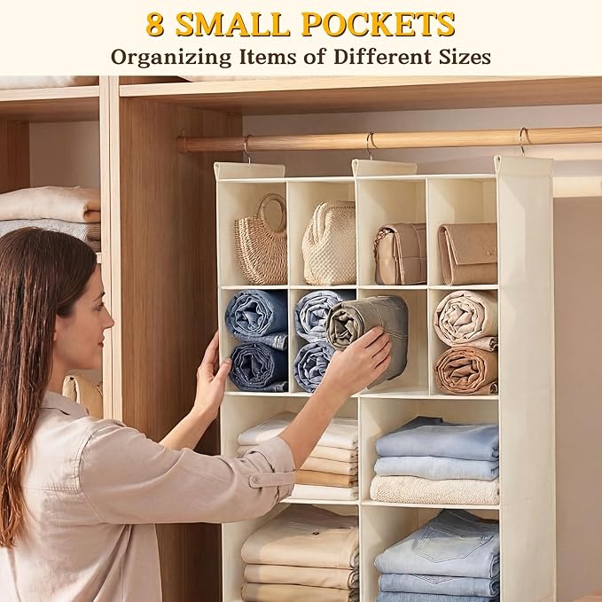 4 Tier Hanging Closet Organizer, 12 Compartments Dual Row Storage, 3 Sturdy - Image 5