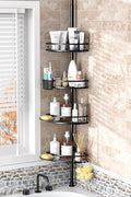 Adjustable Tension Pole Shower Caddy: Rustproof Corner Bathroom Organizer by Foukus