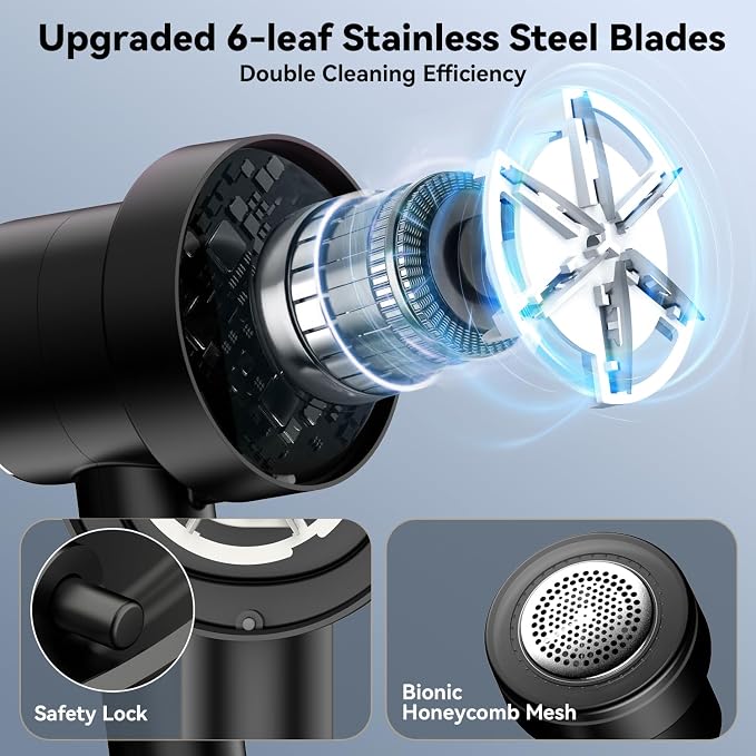Rechargeable Fabric Shaver, 6-Leaf Blades, LED Display, 3 Speeds | Portable - Image 2
