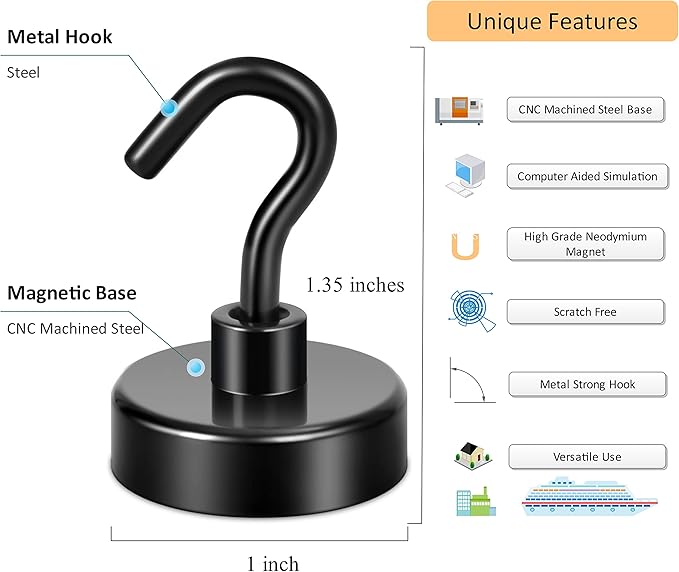 Neosmuk Magnetic Hooks, 85lb Heavy Duty, 10 Pack - Image 2