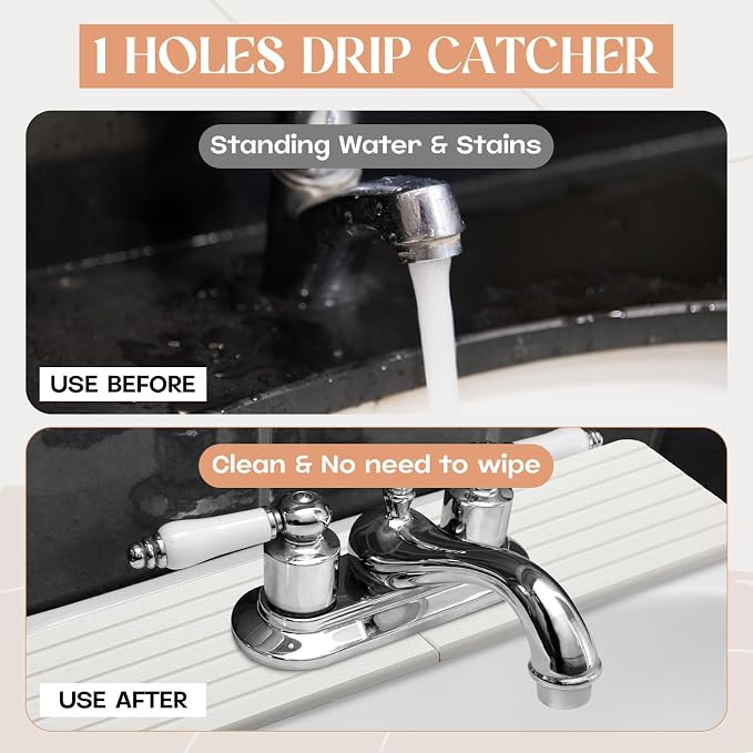 Teenyyou an Oval Hole White Faucet Mat Kitchen Sink 17.32" x 4.6" | Bathroom - Image 4