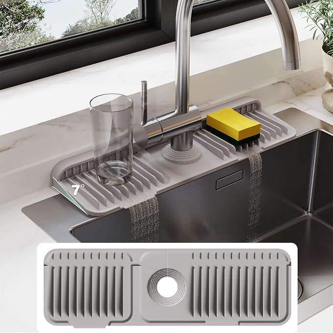 17.7-Inch Silicone Faucet Mat for Kitchen Sink Splash Guard, 7° Slope | by Doeklpo