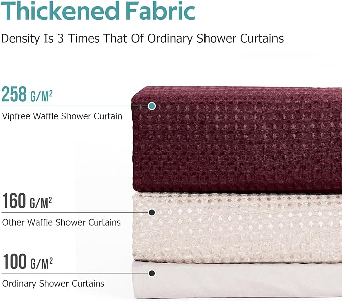 Vipfree 3 in 1 Shower Curtain Set, Waffle Shower Curtain and Liner Set - Image 4