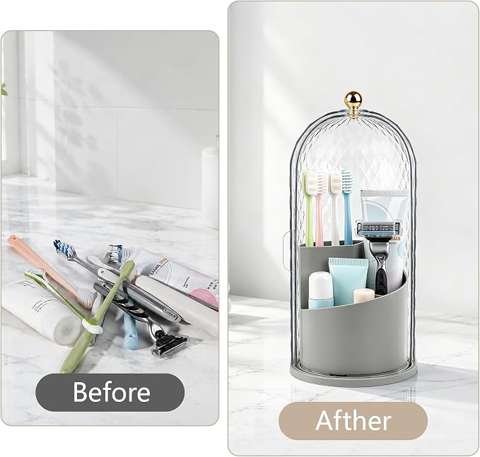 Toothbrush Holder with Cover for Bathroom Countertop, Toothpaste, Self Draining - Image 6