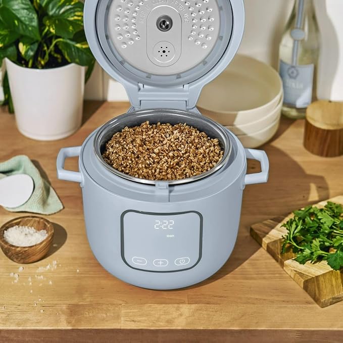 Beautiful 14-Cup Electric Rice & Grain Cooker, Ceramic Nonstick, 8 Presets, Slow Cook, Steamer Tray (Cornflower Blue)