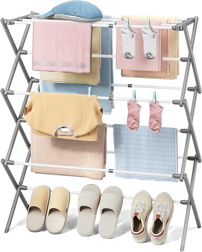 KINGBOARD 3-Tier Extendable Clothes Drying Rack, Space-Saving Collapsible by KINGBOARD