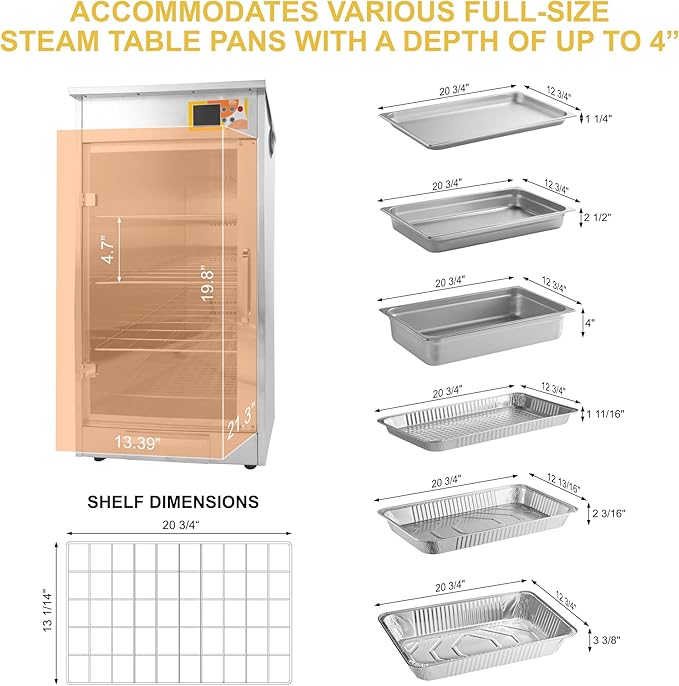 4-Shelf Electric Fan Circulated Hot Box Food Warmer for Holding 4" D Full-Size Steam Table Pans, Countertop Heated Holding Cabinet for Pizza Pretzel, Catering Warming Oven w/Water Tray, 120V, 600W