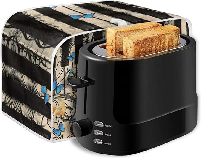 Vintage Rooster Piano Toaster Covers Wide Slot Bread Machine Covers for 2 Slice Toaster Dust Protection Kitchen Decoration