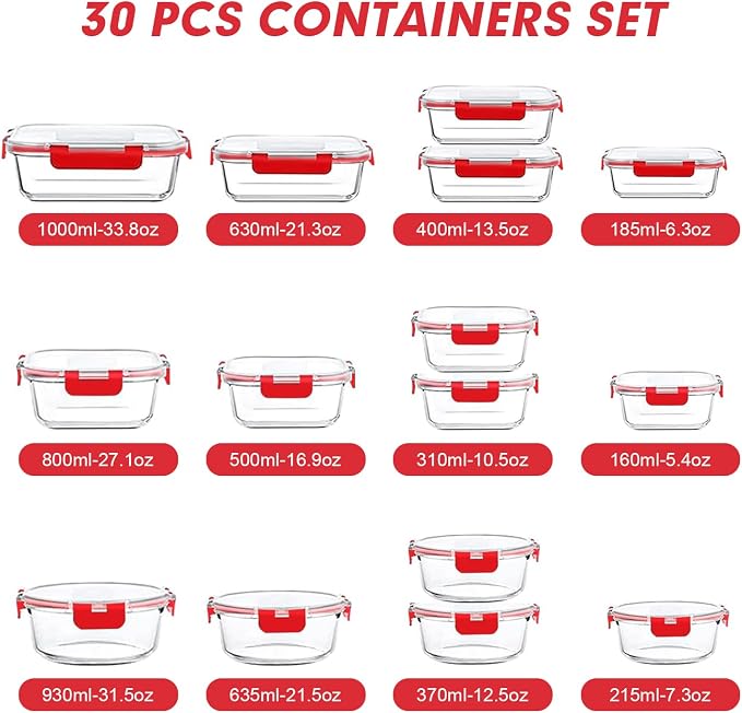 VERONES 30 Pieces Glass Food Storage Containers Set - Image 2
