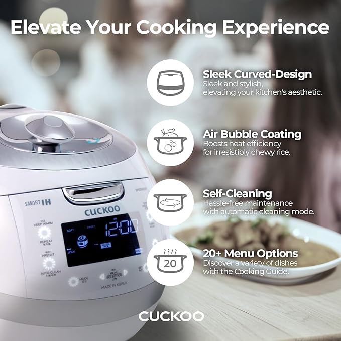 CUCKOO High Pressure Rice Cooker 6-Cup Uncooked / 12-Cup Cooked with Induction Heating Technology, Versatile Rice Maker with 16 Menu Options and Steam Plate, Voice Guide, White (CRP-BHSS0609F)