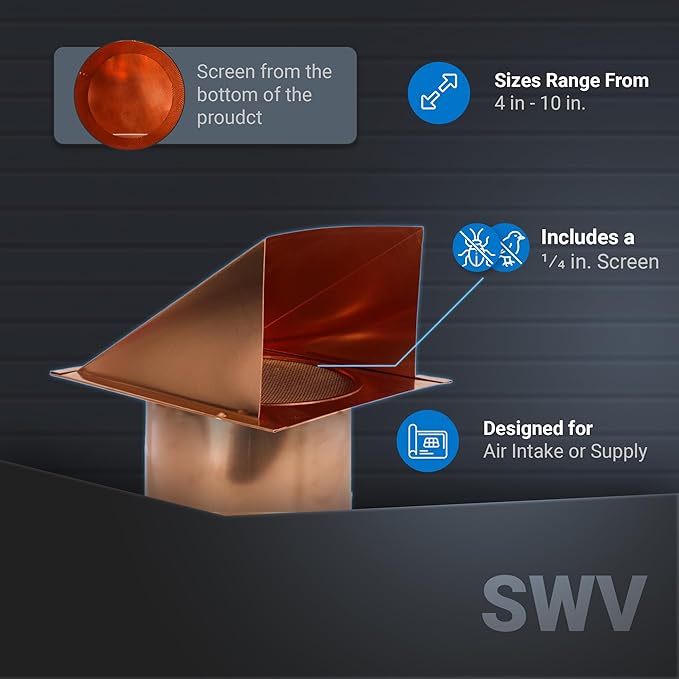 FAMCO Copper Hooded Wall Vent with Screen, Used for Air Intake, Air Supply or Exhaust Applications